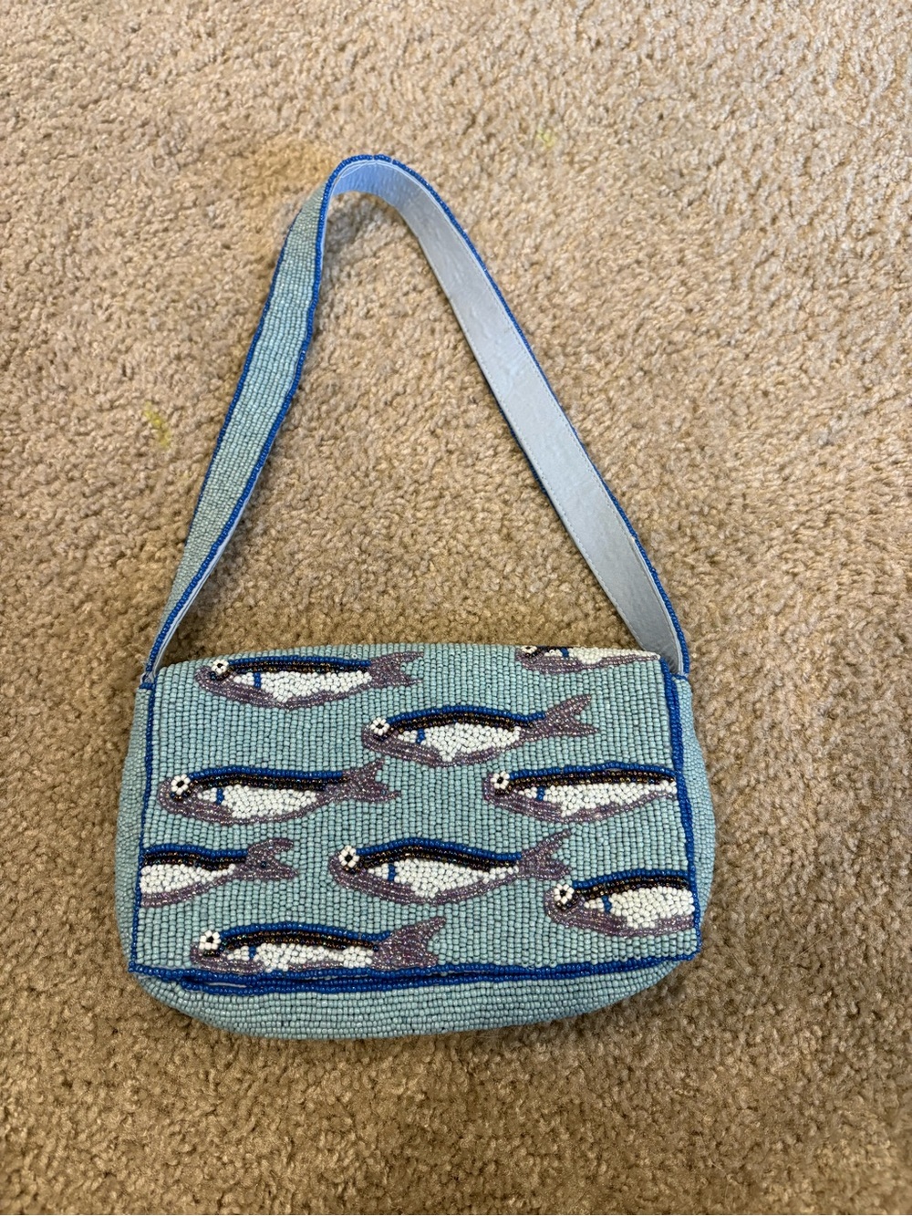 T.J.Maxx Light Aqua Beaded Fish Shoulder Bag